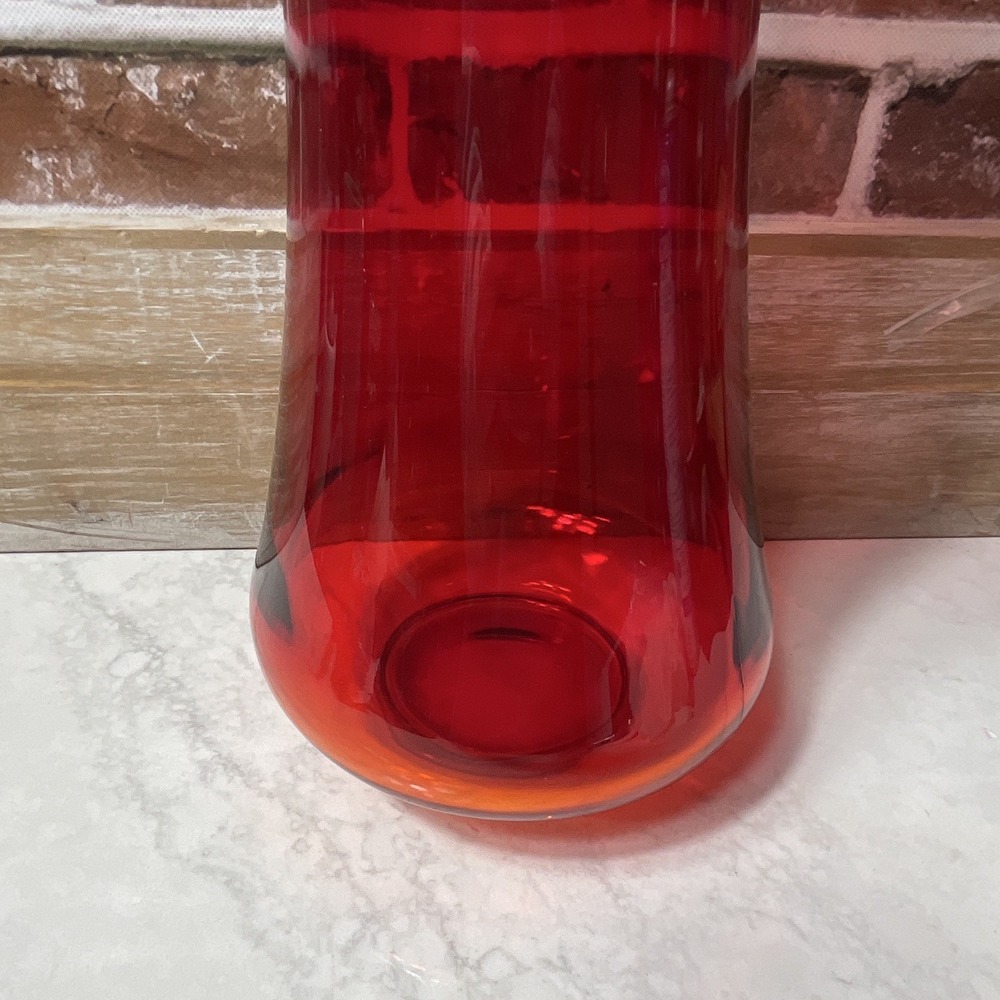 Red Art Glass Vase Amber Ruffled Rim 17" Tall 4" Wide Decorative Centerpiece - Picture 4 of 11